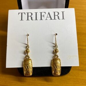 Trifari Gold Barrel Dangle Earrings